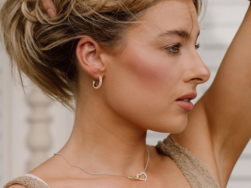 Wearing pave jewellery crystal earrings